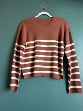 Striped Crewneck Sweater in Rust and Cream